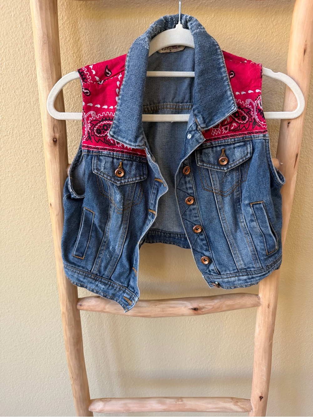 Vintage Highway Jeans Blue Denim Vest with Red Bandana Yoke